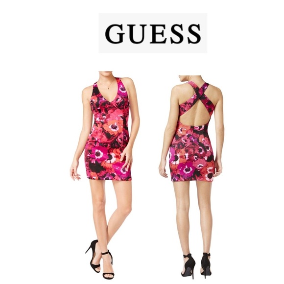 Guess Red and Pink Criss-Cross Bodycon Dress XS - Picture 1 of 14